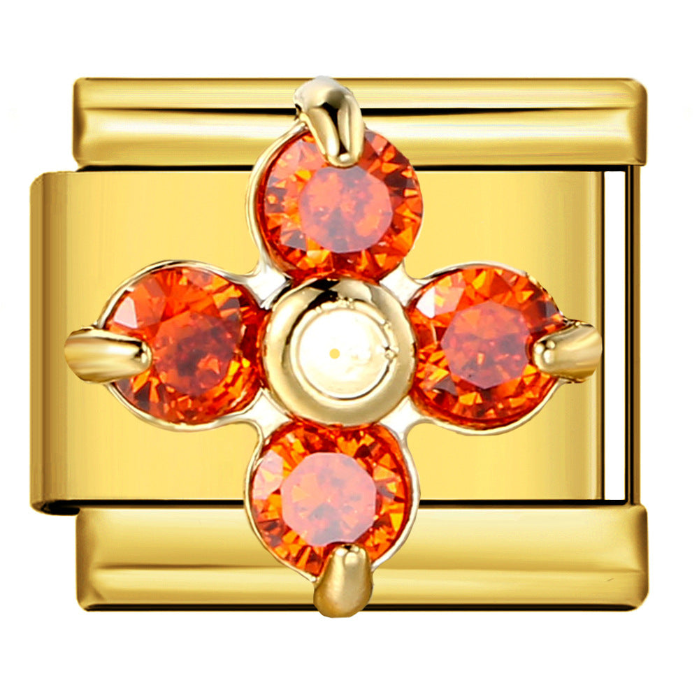 Gold Background Red Series Module Bracelet Accessories, Stainless Steel DIY Free To Match with Italian Charms Handmade Accessories Gold Background Red Series Module Bracelet Accessories, Stainless Steel DIY Free To Match with Italian Charms Handmade Accessories