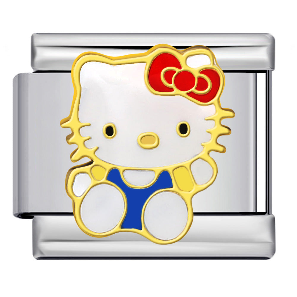 Cute Cartoon Cat Titanium Steel Welded Drip Bracelet DIY Italian Modular Charm Friendship Gift for Besties Cute Cartoon Cat Titanium Steel Welded Drip Bracelet DIY Italian Modular Charm Friendship Gift for Besties