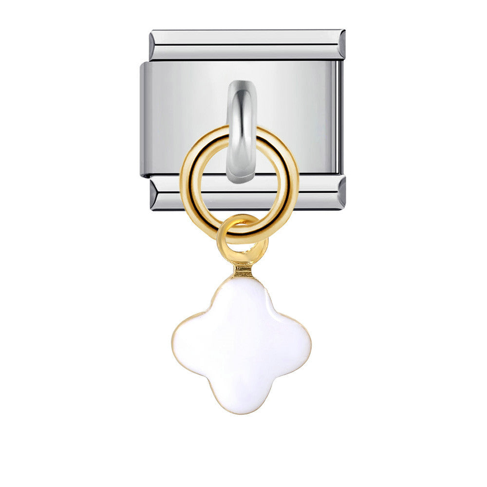 Single Silver Bottom Flower Pendant Italian Module Bracelet Stainless Steel Gold Plated Drip Oil DIY Hook Bracelet Single Silver Bottom Flower Pendant Italian Module Bracelet Stainless Steel Gold Plated Drip Oil DIY Hook Bracelet