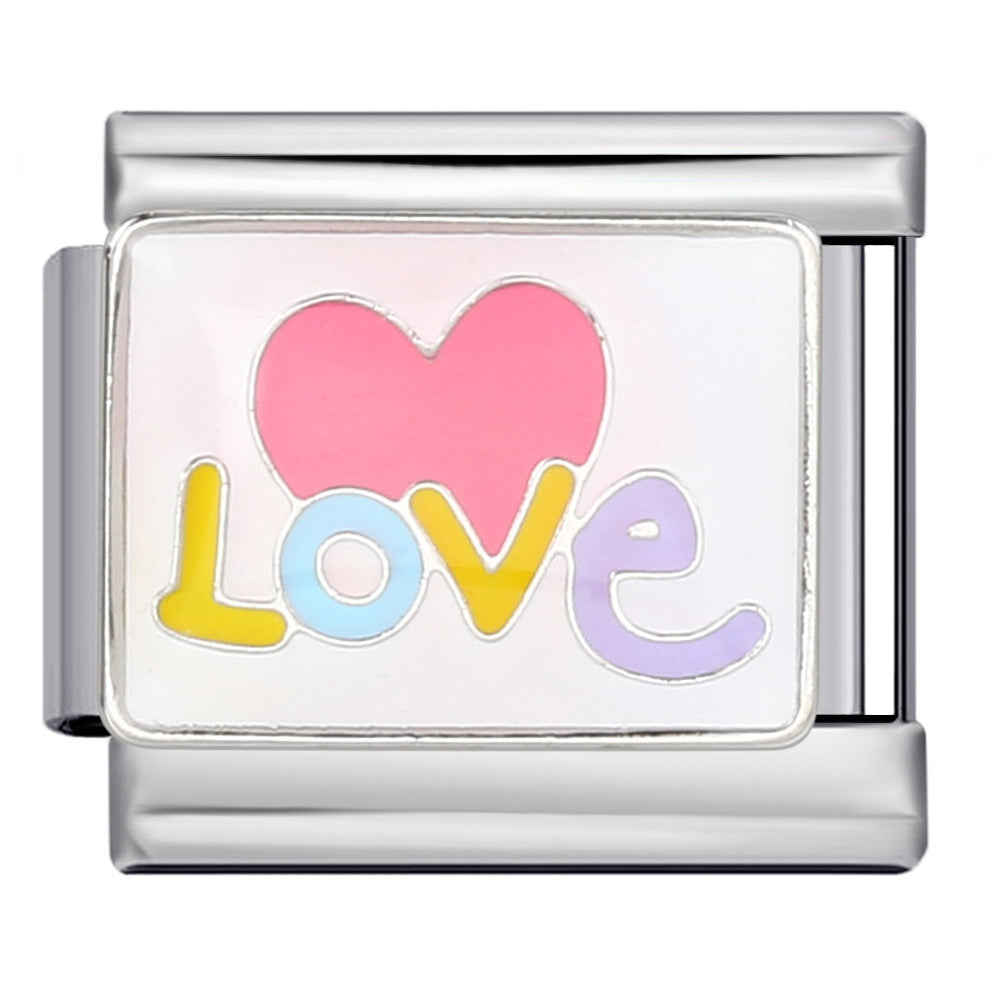 Romantic Valentine's Day Sweet Series Italian Module Bracelet Titanium Steel Welding Drip Oil Pattern DIY Bracelet Romantic Valentine's Day Sweet Series Italian Module Bracelet Titanium Steel Welding Drip Oil Pattern DIY Bracelet