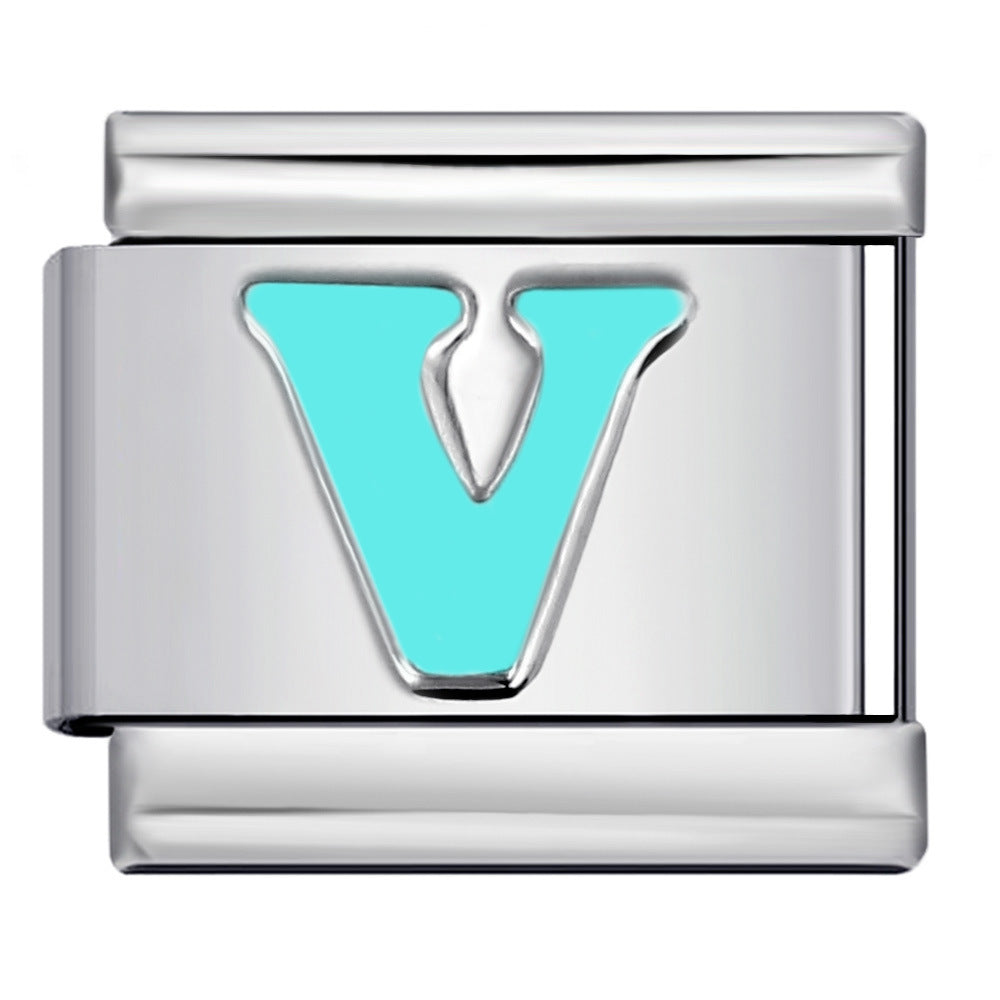 New Titanium Steel Sky Blue English Letter Series DIY Elastic Bracelet Accessories Italian Module Bracelet Alphebat New Titanium Steel Sky Blue English Letter Series DIY Elastic Bracelet Accessories Italian Module Bracelet Alphebat