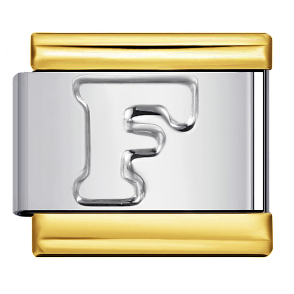 Fashion Gold Cover Silver Concave English Letter Bracelet Titanium Steel Non Dripping Oil DIY Italian Module Bracelet Wholesale Fashion Gold Cover Silver Concave English Letter Bracelet Titanium Steel Non Dripping Oil DIY Italian Module Bracelet Wholesale