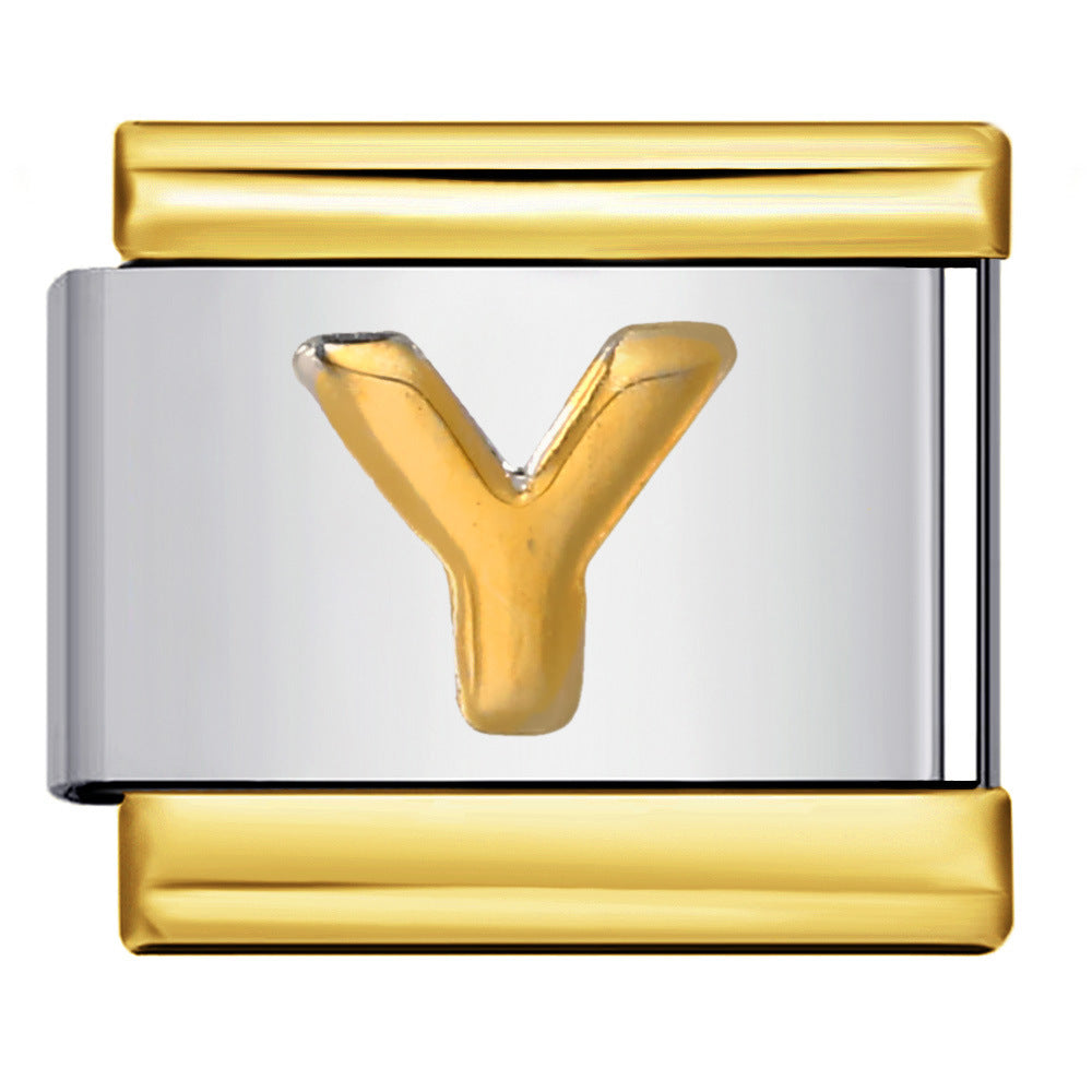 Gold Package Silver Convex Letter Italian Module Bracelet Stainless Steel DIY Elastic Splicing Strap Chain Wholesale Gold Package Silver Convex Letter Italian Module Bracelet Stainless Steel DIY Elastic Splicing Strap Chain Wholesale