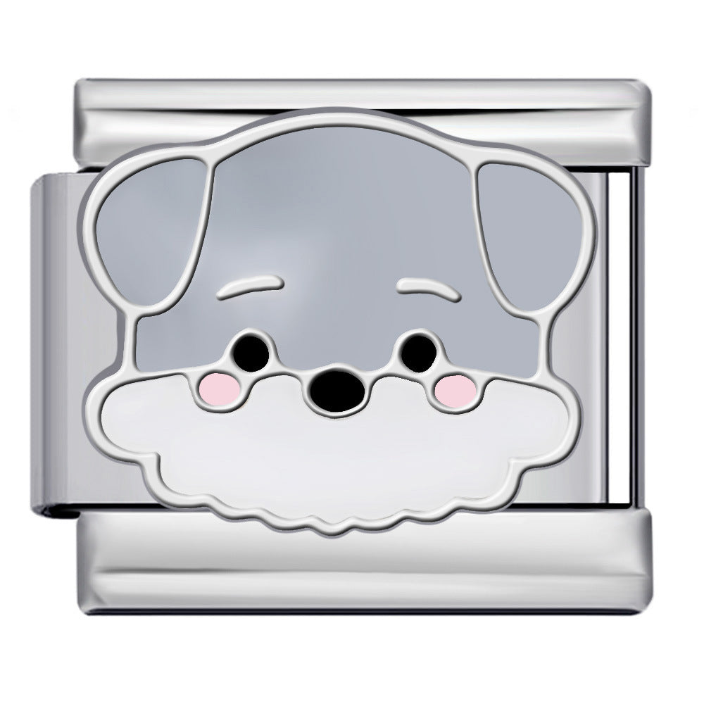 Cute Cartoon Dog Cute Pet Series Titanium Steel Welding Drip Oil DIY Italian Module Bracelet Accessories Cute Cartoon Dog Cute Pet Series Titanium Steel Welding Drip Oil DIY Italian Module Bracelet Accessories
