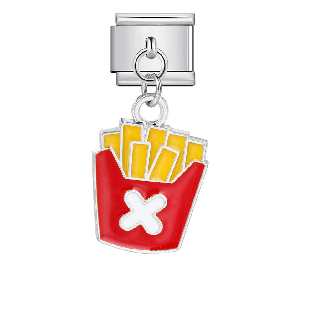 Gourmet Series Burger Fry Pendant Italian Module Bracelet Welding Drip Oil DIY Titanium Steel Strap Chain Gourmet Series Burger Fry Pendant Italian Module Bracelet Welding Drip Oil DIY Titanium Steel Strap Chain