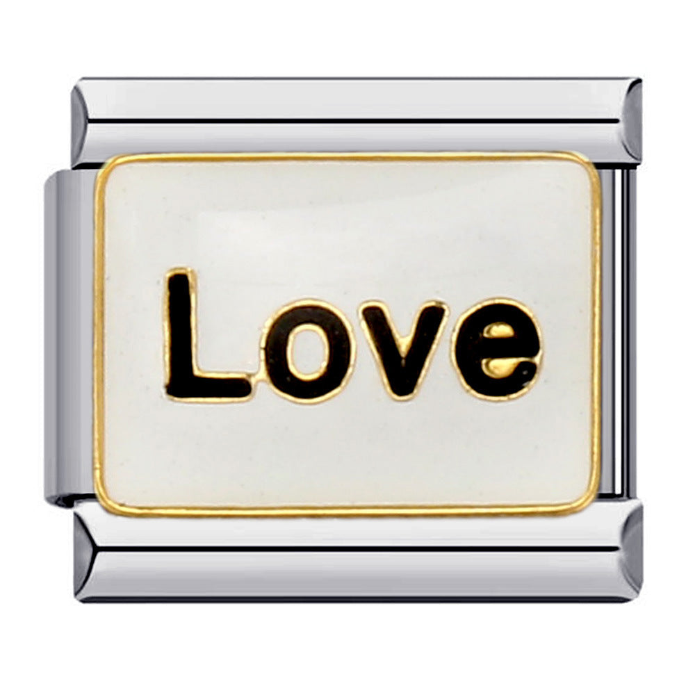 Romantic Valentine's Day Sweet Series Italian Module Bracelet Titanium Steel Welding Drip Oil Pattern DIY Bracelet Romantic Valentine's Day Sweet Series Italian Module Bracelet Titanium Steel Welding Drip Oil Pattern DIY Bracelet