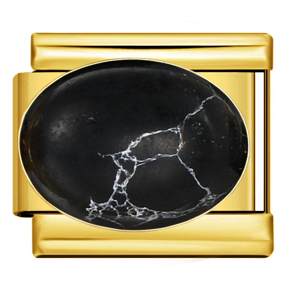 New Diamond Inlaid Stainless Steel Italian Module Bracelet Welding Large Elliptical Colored Stone DIY Elastic Bracelet Accessories New Diamond Inlaid Stainless Steel Italian Module Bracelet Welding Large Elliptical Colored Stone DIY Elastic Bracelet Accessories