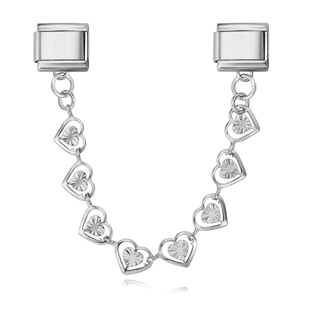 New Stainless Steel Heart-shaped Pendant Italian Module Bracelet with Double Hooks DIY Elastic Splicing Strap Chain New Stainless Steel Heart-shaped Pendant Italian Module Bracelet with Double Hooks DIY Elastic Splicing Strap Chain