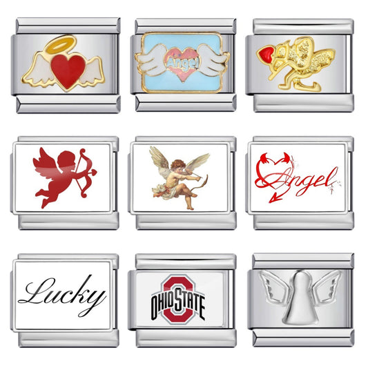 Photo Style Italian Module Bracelet with Angel Pattern Titanium Steel Welding, Gold Plating, Oil Dripping DIY Splicing Bracelet