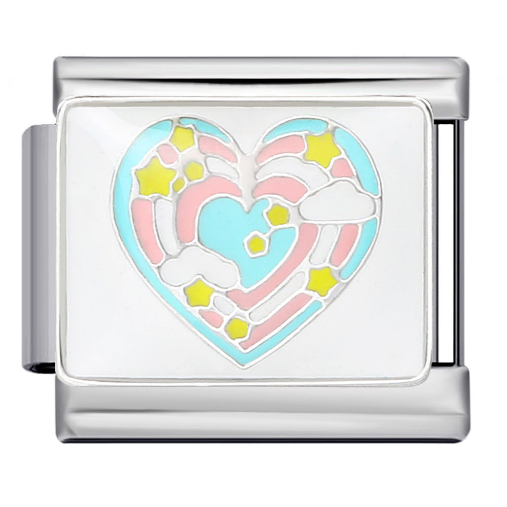 Gold and Silver Bottom Colorful Pattern Italian Module Bracelet Titanium Steel Welding Drip Oil DIY Bracelet Girlfriend Gift for Girls Gold and Silver Bottom Colorful Pattern Italian Module Bracelet Titanium Steel Welding Drip Oil DIY Bracelet Girlfriend Gift for Girls