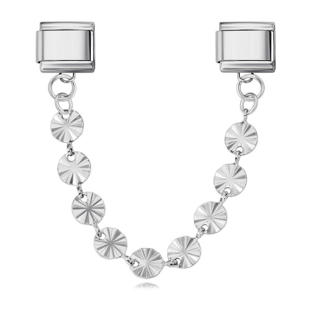 New Gold and Silver Bottom Double Hanging Pendant Italian Module Bracelet Stainless Steel Hook DIY Elastic Strap Chain New Gold and Silver Bottom Double Hanging Pendant Italian Module Bracelet Stainless Steel Hook DIY Elastic Strap Chain