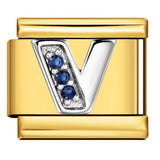 Italian Module Bracelet Gold Background Blue Diamond Letters DIY Stainless Steel Elastic Assembly Welded Strap Bracelet Italian Module Bracelet Gold Background Blue Diamond Letters DIY Stainless Steel Elastic Assembly Welded Strap Bracelet