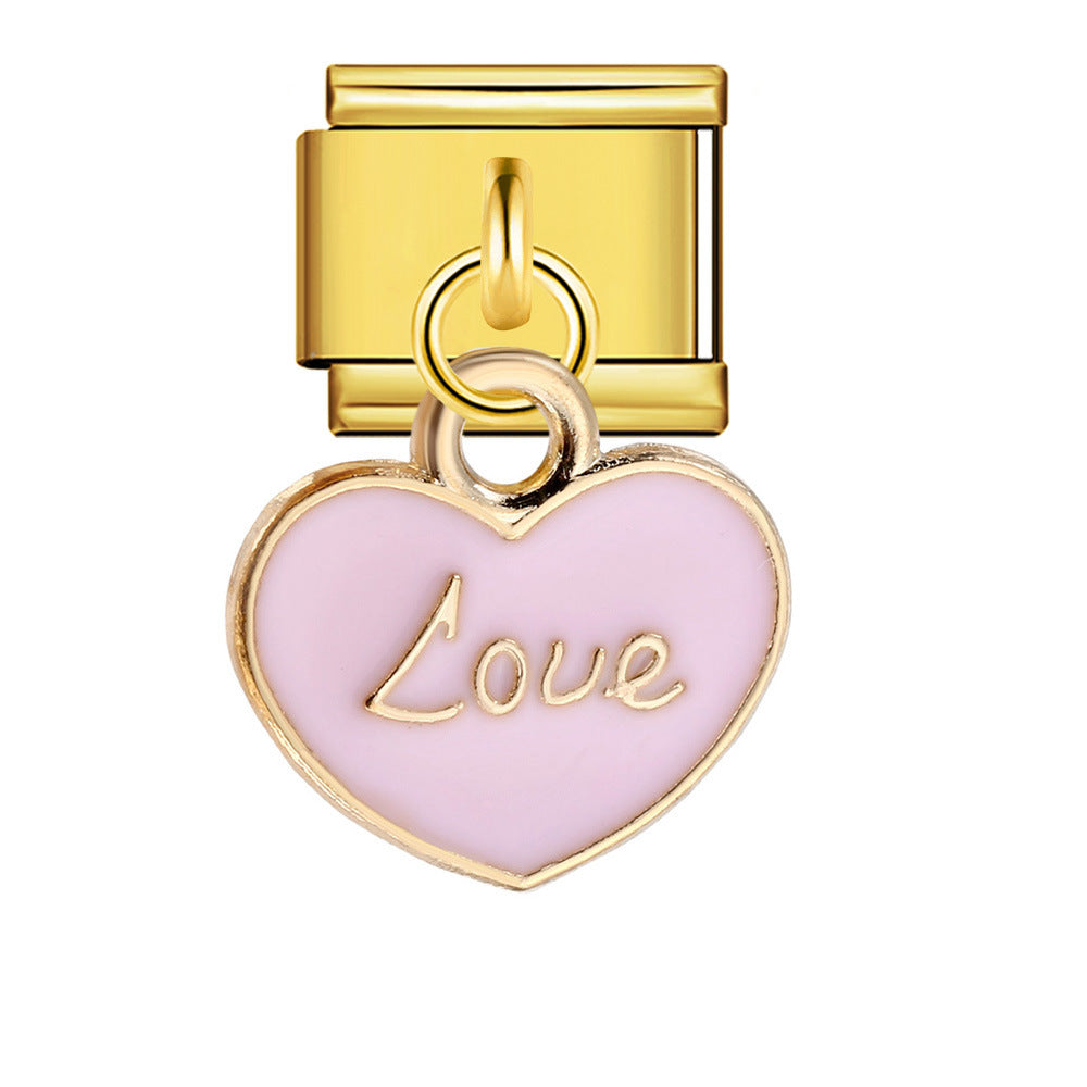 New Gold Bottom Love Pendant Italian Module Bracelet Stainless Steel Welding DIY Elastic Strap Chain Wholesale New Gold Bottom Love Pendant Italian Module Bracelet Stainless Steel Welding DIY Elastic Strap Chain Wholesale