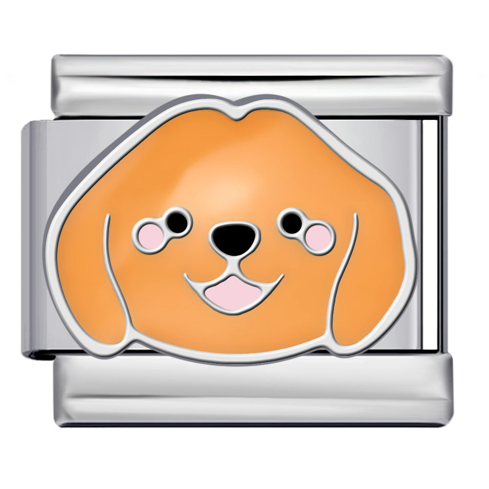 Cute Cartoon Dog Cute Pet Series Titanium Steel Welding Drip Oil DIY Italian Module Bracelet Accessories Cute Cartoon Dog Cute Pet Series Titanium Steel Welding Drip Oil DIY Italian Module Bracelet Accessories