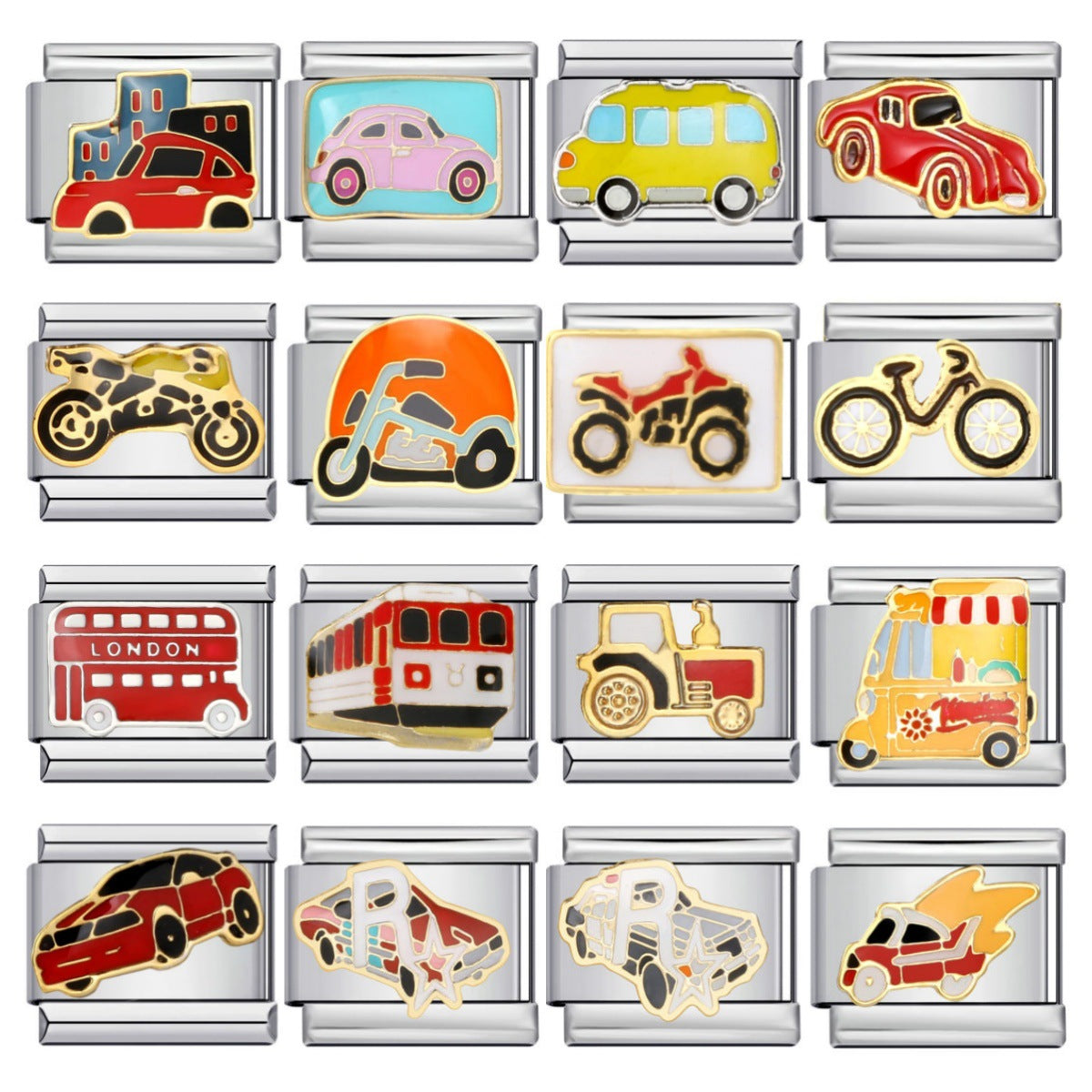Hot Selling Fire Truck Train Italian Modular Bracelet DIY Titanium Steel Welding Gold Plated Drip Oil Bangle Hot Selling Fire Truck Train Italian Modular Bracelet DIY Titanium Steel Welding Gold Plated Drip Oil Bangle