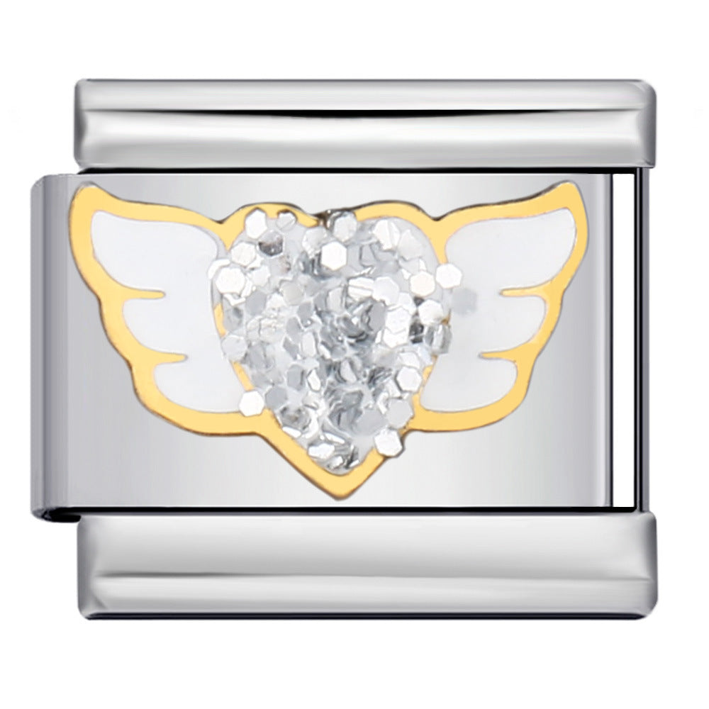 Italian Module Bracelet Gold and Silver with Diamond Pattern DIY Titanium Steel Welding Elastic Personalized Splicing Bracelet Wholesale Italian Module Bracelet Gold and Silver with Diamond Pattern DIY Titanium Steel Welding Elastic Personalized Splicing Bracelet Wholesale