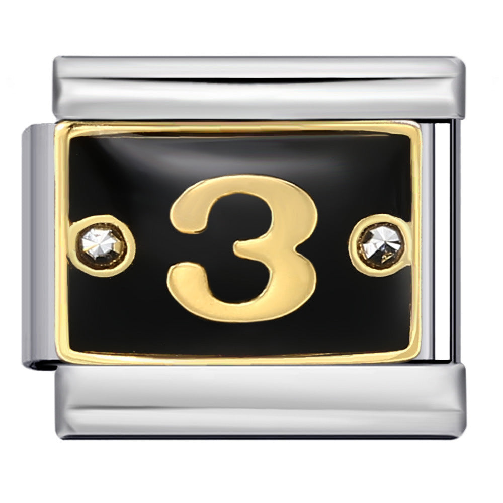 Black Lace Up Diamond Digital Italian Module Bracelet Made of Titanium Steel Welded with Gold Plating and Oil Dripping Free Splicing Bracelet Black Lace Up Diamond Digital Italian Module Bracelet Made of Titanium Steel Welded with Gold Plating and Oil Dripping Free Splicing Bracelet