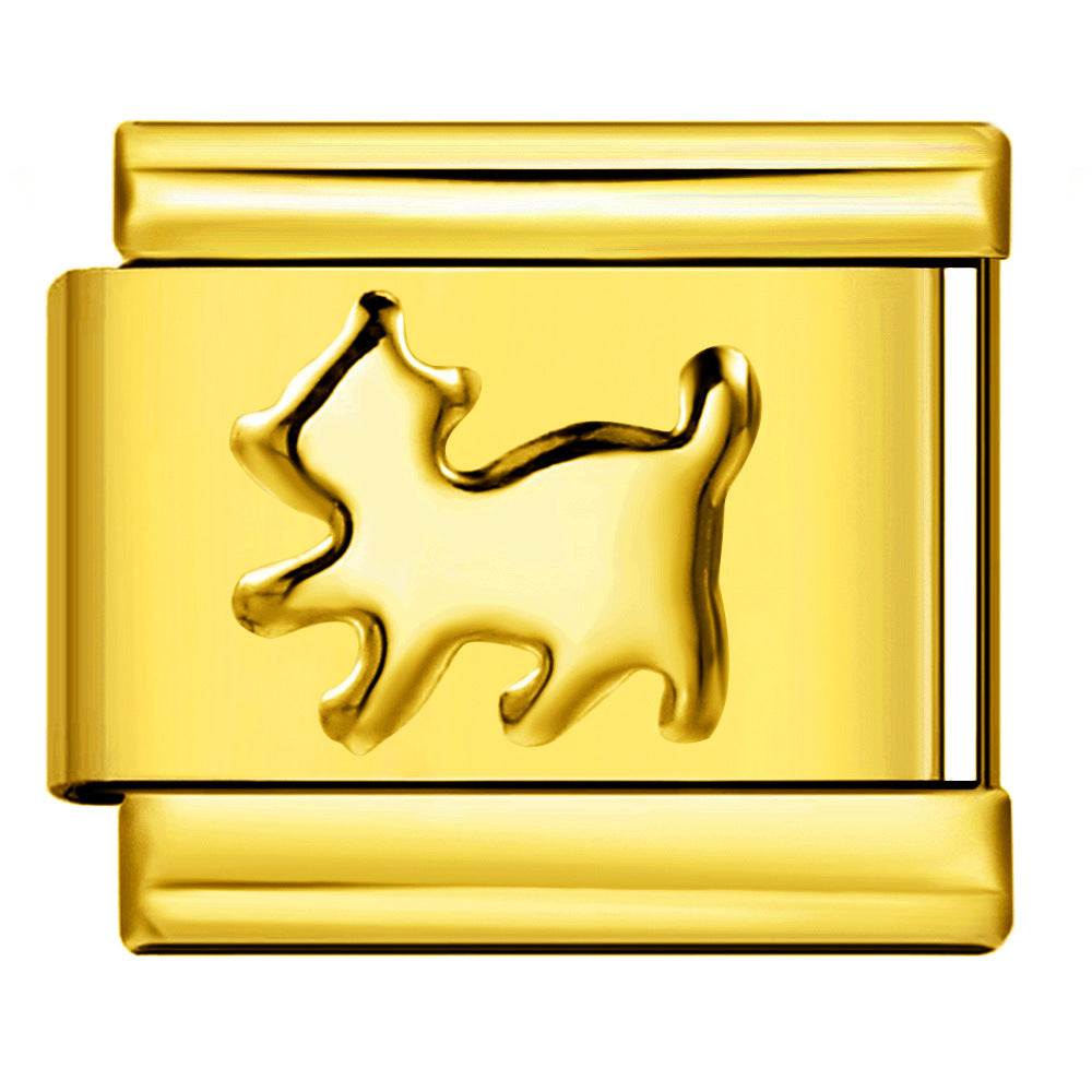 Titanium Steel All Gold Stamping Series Pattern Italian Module Bracelet DIY Elastic Splicing Bracelet Accessories Wholesale Titanium Steel All Gold Stamping Series Pattern Italian Module Bracelet DIY Elastic Splicing Bracelet Accessories Wholesale