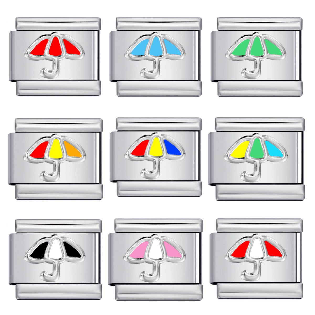 New Color Dripping Oil Umbrella Pattern DIY Italian Module Bracelet Stainless Steel Stamped Splicing Strap Chain New Color Dripping Oil Umbrella Pattern DIY Italian Module Bracelet Stainless Steel Stamped Splicing Strap Chain