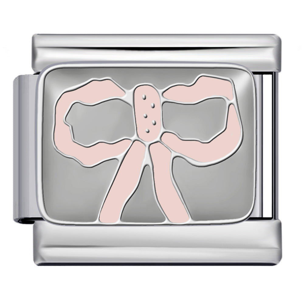 Pink Pattern Italian Module Bracelet Titanium Steel Welding Drip Oil Pattern DIY Bracelet Gift for Girls Pink Pattern Italian Module Bracelet Titanium Steel Welding Drip Oil Pattern DIY Bracelet Gift for Girls