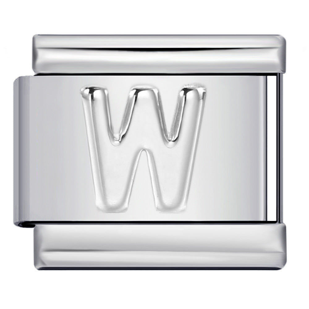 Italian Stainless Steel Silver Raised 26 Letter DIY Module Bracelet with Free Splicing Elastic Watch Strap Italian Stainless Steel Silver Raised 26 Letter DIY Module Bracelet with Free Splicing Elastic Watch Strap