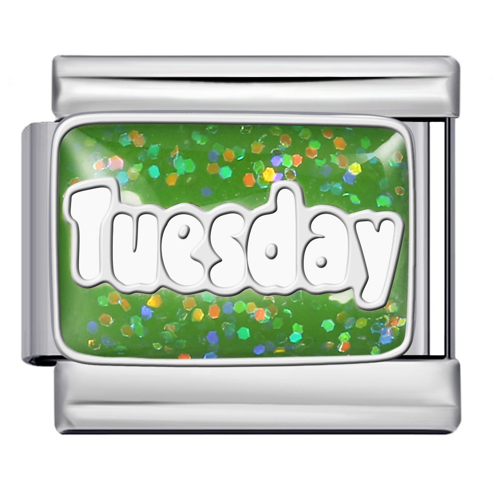 Sparkling Powder Series English Week Italian Module Bracelet Titanium Steel Welding DIY Splicing Elastic Bracelet Sparkling Powder Series English Week Italian Module Bracelet Titanium Steel Welding DIY Splicing Elastic Bracelet