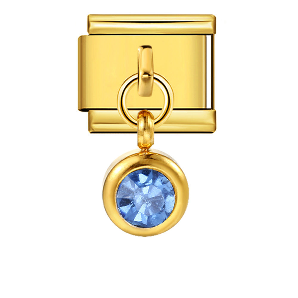 Colorful Birthstone Gold and Silver Base Circular Pendant, Italian Module Bracelet, Titanium Steel Hook, Fashionable and Versatile Bracelet Colorful Birthstone Gold and Silver Base Circular Pendant, Italian Module Bracelet, Titanium Steel Hook, Fashionable and Versatile Bracelet