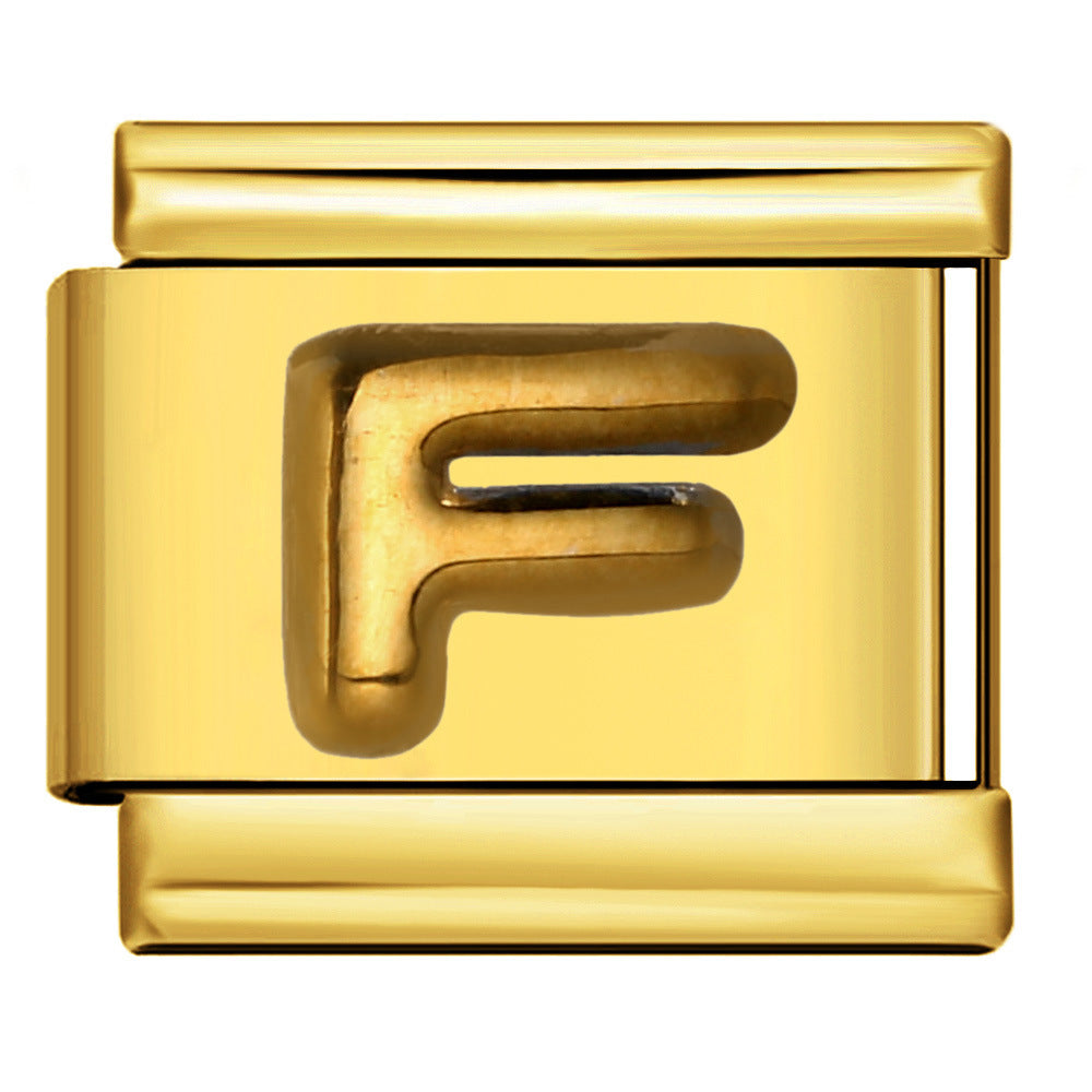 Golden Convex Letter Series Italian Module Bracelet Titanium Steel Stamping DIY Elastic Splicing Bracelet Accessories Golden Convex Letter Series Italian Module Bracelet Titanium Steel Stamping DIY Elastic Splicing Bracelet Accessories