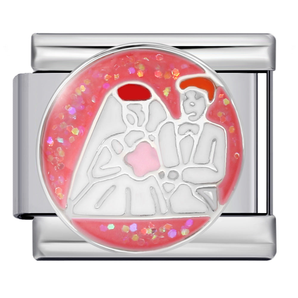 Romantic Valentine's Day Sweet Series Italian Module Bracelet Titanium Steel Welding Drip Oil Pattern DIY Bracelet Romantic Valentine's Day Sweet Series Italian Module Bracelet Titanium Steel Welding Drip Oil Pattern DIY Bracelet