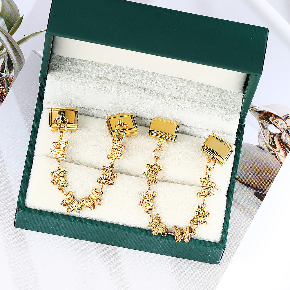 New Gold and Silver Bottom Double Hanging Pendant Italian Module Bracelet Stainless Steel Hook DIY Elastic Strap Chain New Gold and Silver Bottom Double Hanging Pendant Italian Module Bracelet Stainless Steel Hook DIY Elastic Strap Chain