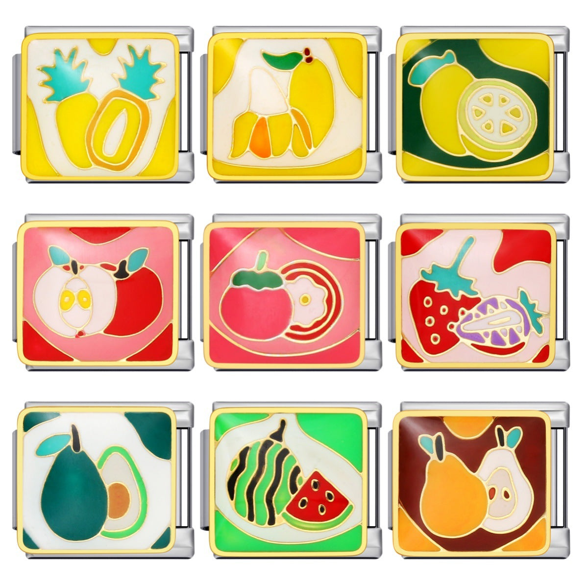 Fruit Series Italian Module Bracelet Titanium Steel Welding Drip Oil Pattern DIY Strap Chain Accessories Wholesale Fruit Series Italian Module Bracelet Titanium Steel Welding Drip Oil Pattern DIY Strap Chain Accessories Wholesale