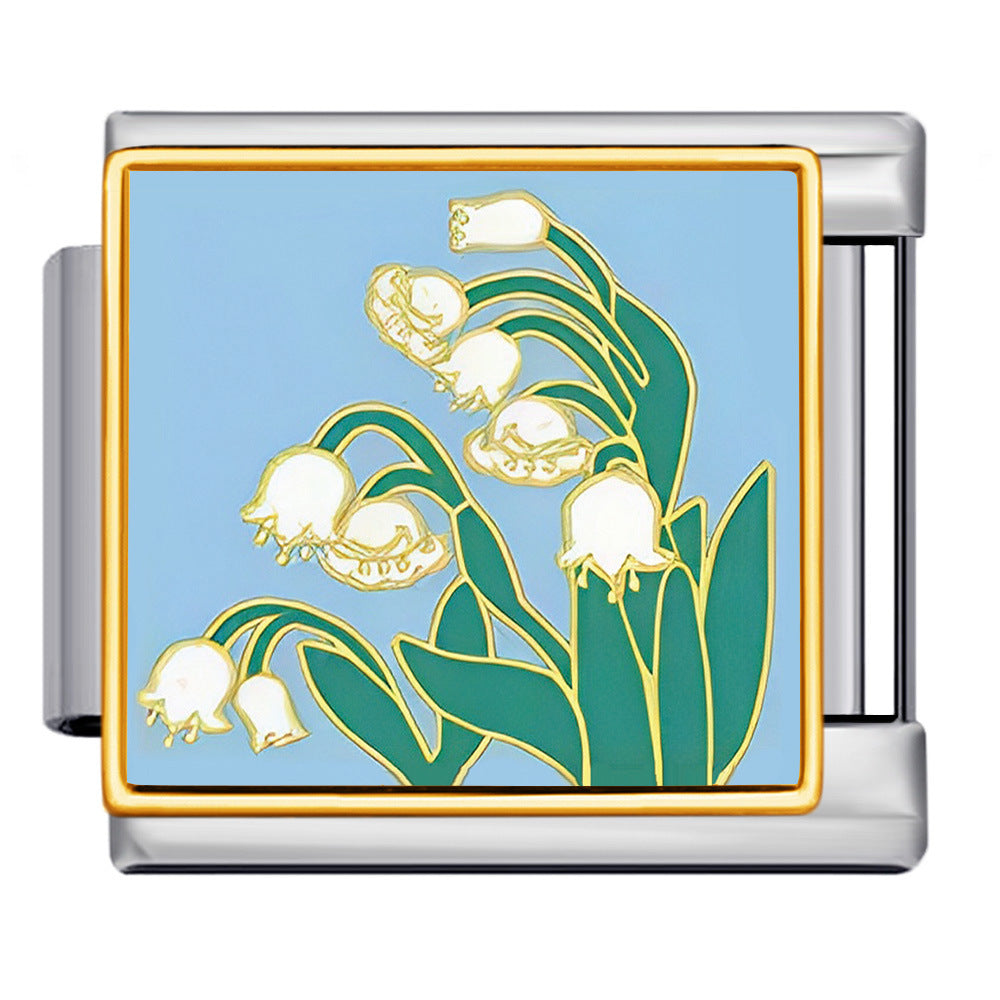 Square Flower Italian Module Bracelet Titanium Steel Welding Drip Oil Pattern DIY Strap Chain Accessories Wholesale Square Flower Italian Module Bracelet Titanium Steel Welding Drip Oil Pattern DIY Strap Chain Accessories Wholesale