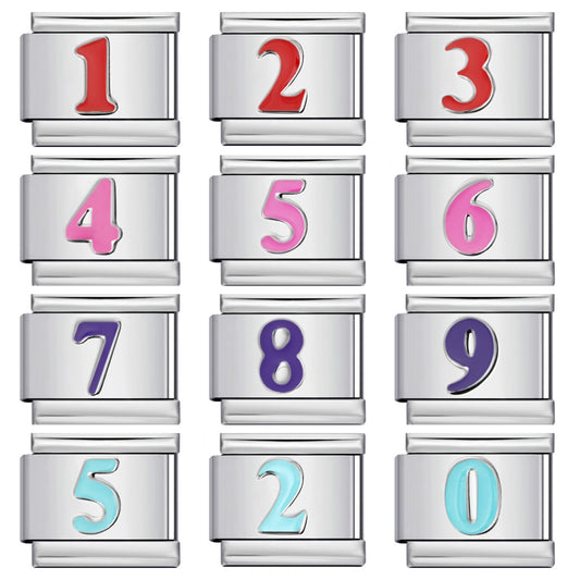 New Titanium Steel Concave Color Arabic Numeral Series Italian Module Bracelet DIY Elastic Accessories Wholesale