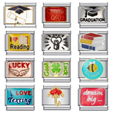 Student Graduation Pattern Italian Module Bracelet DIY Titanium Steel Welded Oil-Drip Elastic Splice Watch Strap Chain Student Graduation Pattern Italian Module Bracelet DIY Titanium Steel Welded Oil-Drip Elastic Splice Watch Strap Chain