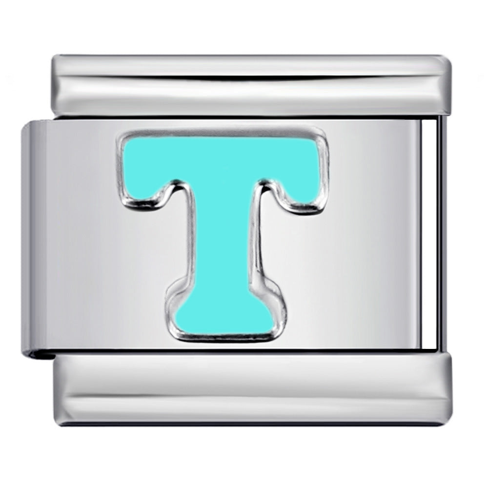 New Titanium Steel Sky Blue English Letter Series DIY Elastic Bracelet Accessories Italian Module Bracelet Alphebat New Titanium Steel Sky Blue English Letter Series DIY Elastic Bracelet Accessories Italian Module Bracelet Alphebat