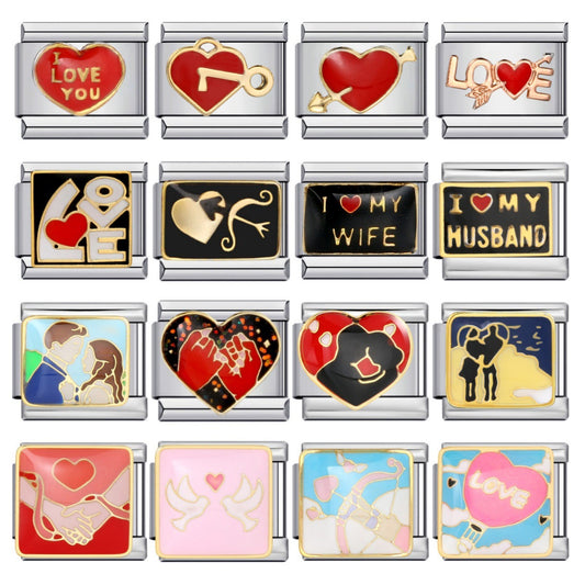 Romantic Valentine's Day Sweet Series Italian Module Bracelet Titanium Steel Welding Drip Oil Pattern DIY Bracelet