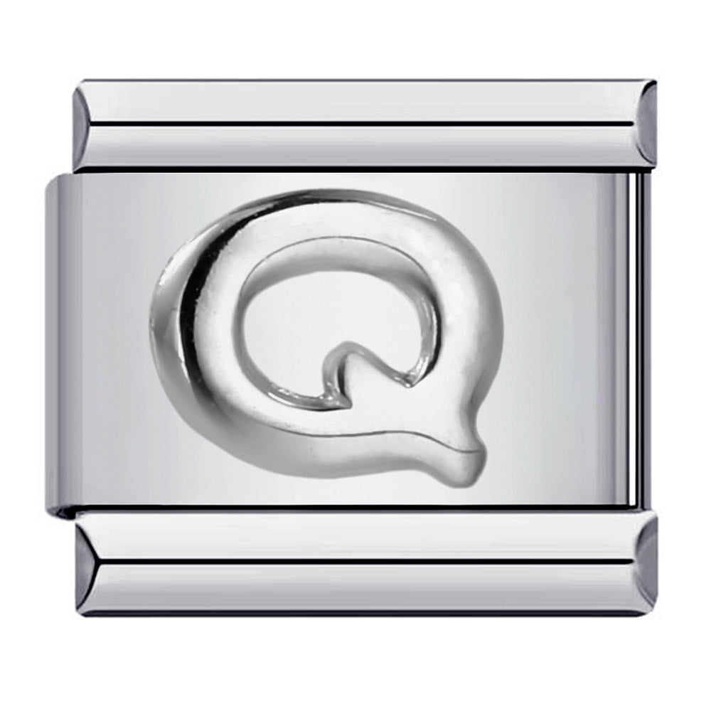 New Stainless Steel Silver Convex English Letter Italian Module Bracelet DIY Elastic Splicing Strap Chain New Stainless Steel Silver Convex English Letter Italian Module Bracelet DIY Elastic Splicing Strap Chain