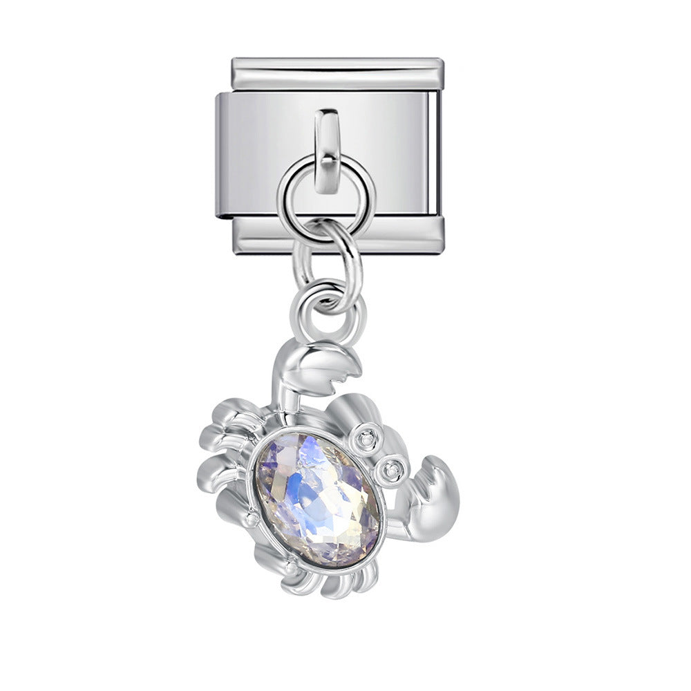 Silver Bottom Cute Pendant Italian Module Bracelet Hook DIY Titanium Steel Micro Inlaid Zircon Elastic Splicing Strap Chain Silver Bottom Cute Pendant Italian Module Bracelet Hook DIY Titanium Steel Micro Inlaid Zircon Elastic Splicing Strap Chain