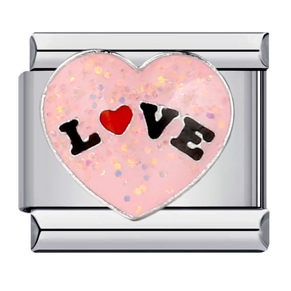 Romantic Valentine's Day Sweet Series Italian Module Bracelet Titanium Steel Welding Drip Oil Pattern DIY Bracelet Romantic Valentine's Day Sweet Series Italian Module Bracelet Titanium Steel Welding Drip Oil Pattern DIY Bracelet