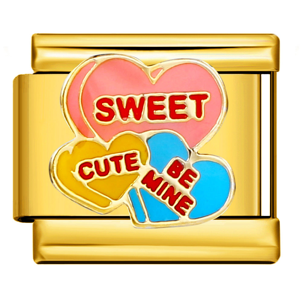 Italian Module Bracelet DIY Titanium Steel All Gold Welding Drip Oil Pattern Elastic Splicing Bracelet Accessory Italian Module Bracelet DIY Titanium Steel All Gold Welding Drip Oil Pattern Elastic Splicing Bracelet Accessory