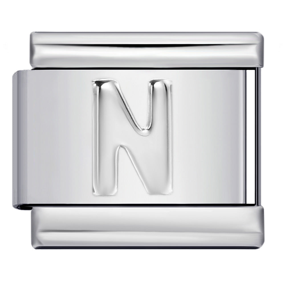 Italian Stainless Steel Silver Raised 26 Letter DIY Module Bracelet with Free Splicing Elastic Watch Strap Italian Stainless Steel Silver Raised 26 Letter DIY Module Bracelet with Free Splicing Elastic Watch Strap