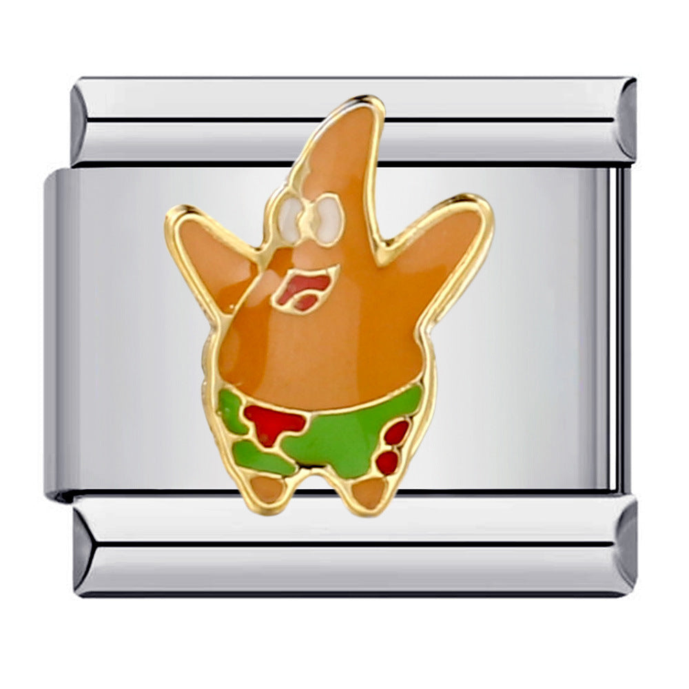 European and American Anime Italian Module Bracelet Stainless Steel Welding Gold Plating Drip Oil Cartoon DIY Elastic Splicing Bracelet European and American Anime Italian Module Bracelet Stainless Steel Welding Gold Plating Drip Oil Cartoon DIY Elastic Splicing Bracelet