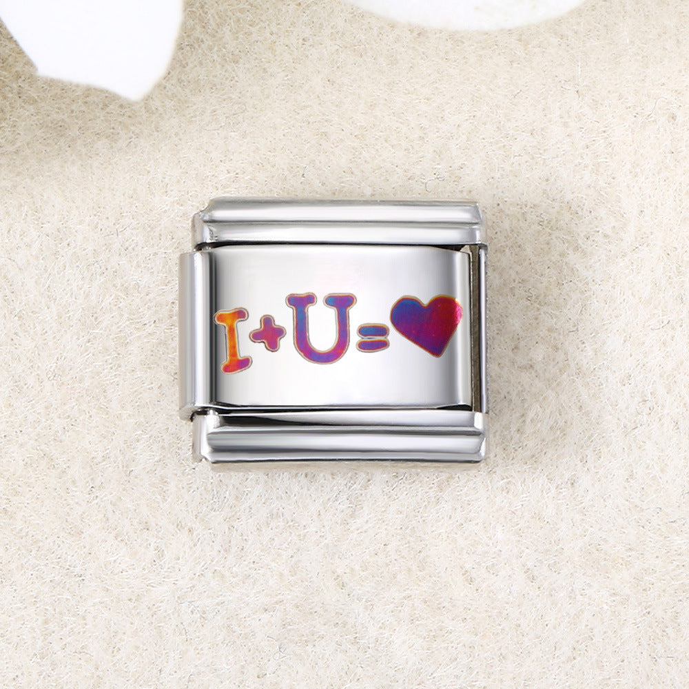 Colorful Laser Engraving Scene Pattern Engraving Italian Module Bracelet Splicing Titanium Steel Strap Chain Colorful Laser Engraving Scene Pattern Engraving Italian Module Bracelet Splicing Titanium Steel Strap Chain