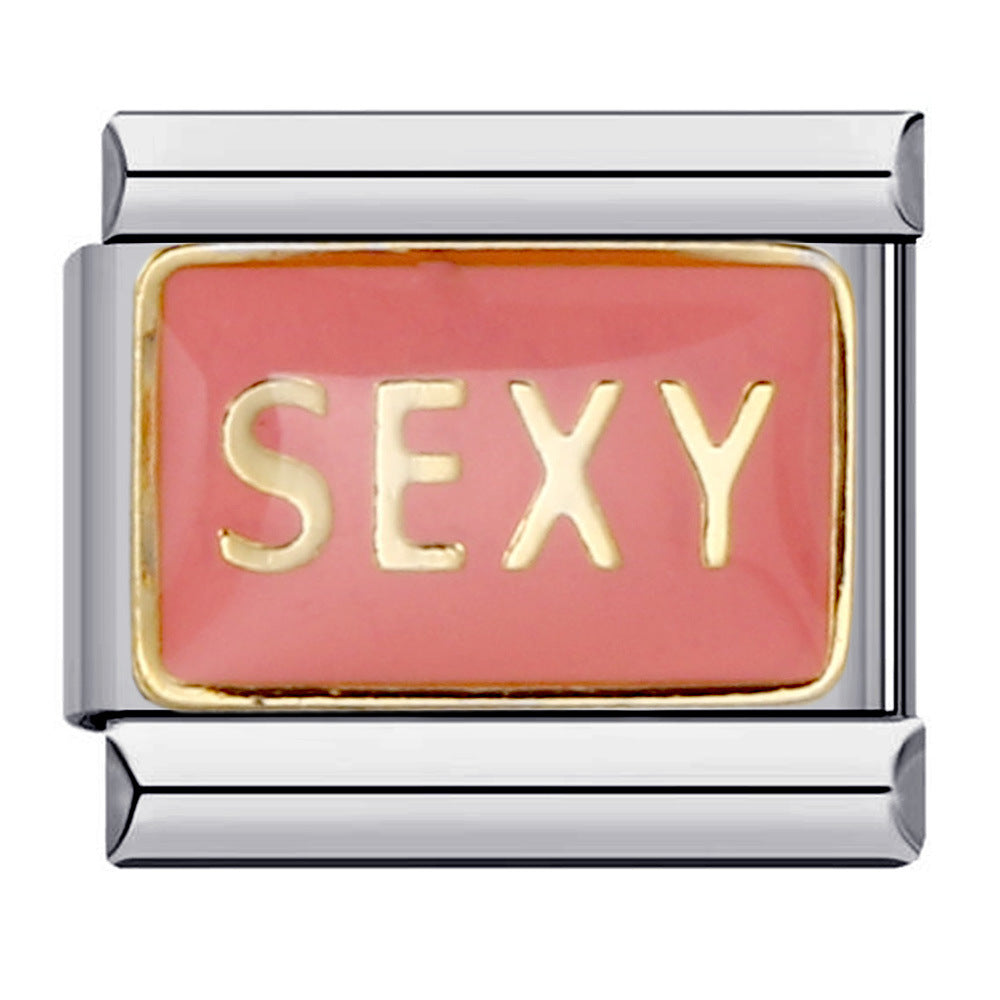 Pink Italian Modular Bracelet Titanium Steel Welding Gold Plated DIY Cartoon Free Connect Bracelet Pink Italian Modular Bracelet Titanium Steel Welding Gold Plated DIY Cartoon Free Connect Bracelet