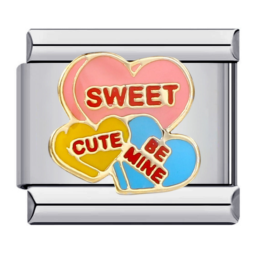 Cross Border Hot Selling Love Series Titanium Steel Welding Drip Oil Wristband Cartoon DIY Italian Module Bracelet Wholesale Cross Border Hot Selling Love Series Titanium Steel Welding Drip Oil Wristband Cartoon DIY Italian Module Bracelet Wholesale