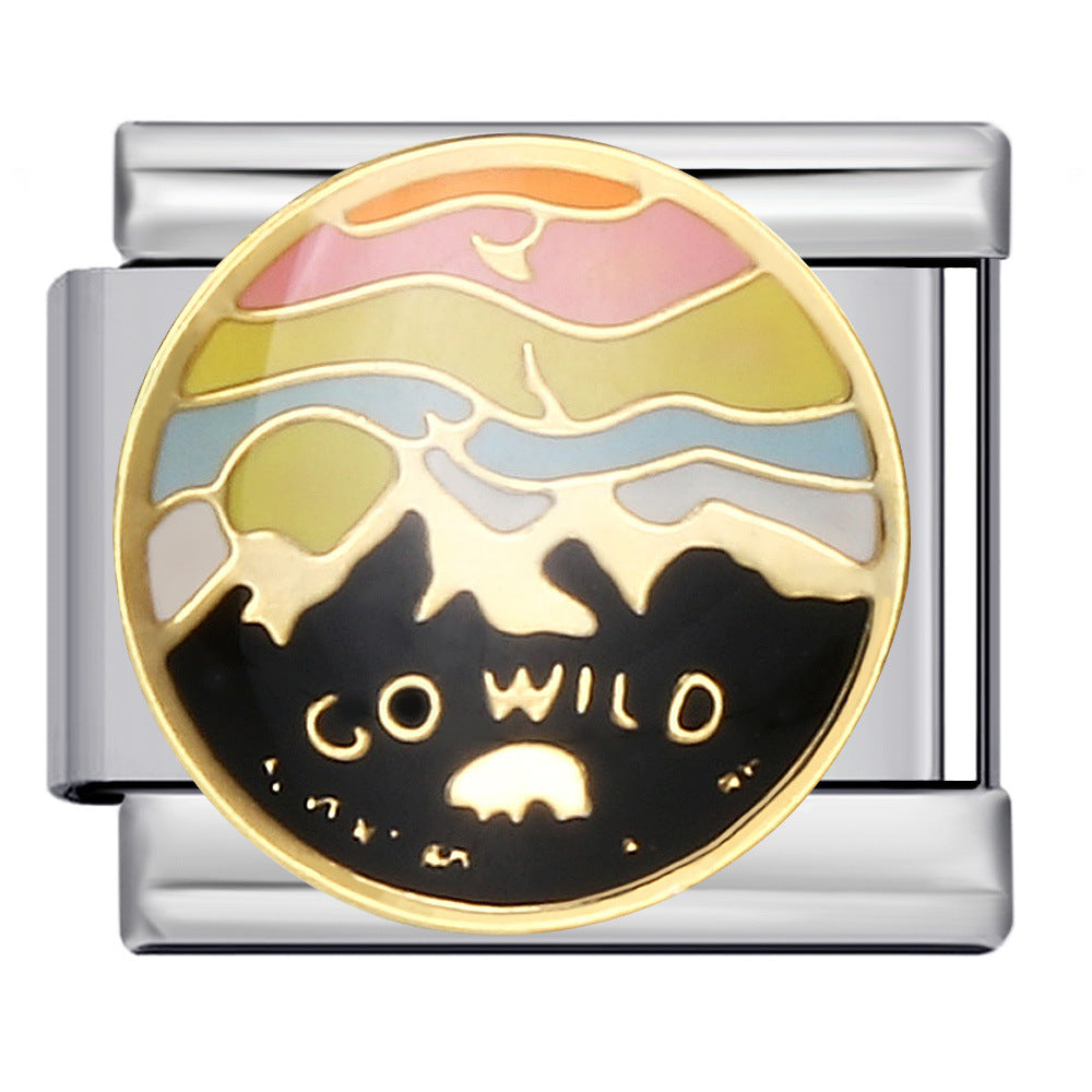 New River, Mountain, Seaside Scenery Italian Module Bracelet with Gold Plating and Oil Dripping DIY Welding Stainless Steel Bracelet New River, Mountain, Seaside Scenery Italian Module Bracelet with Gold Plating and Oil Dripping DIY Welding Stainless Steel Bracelet