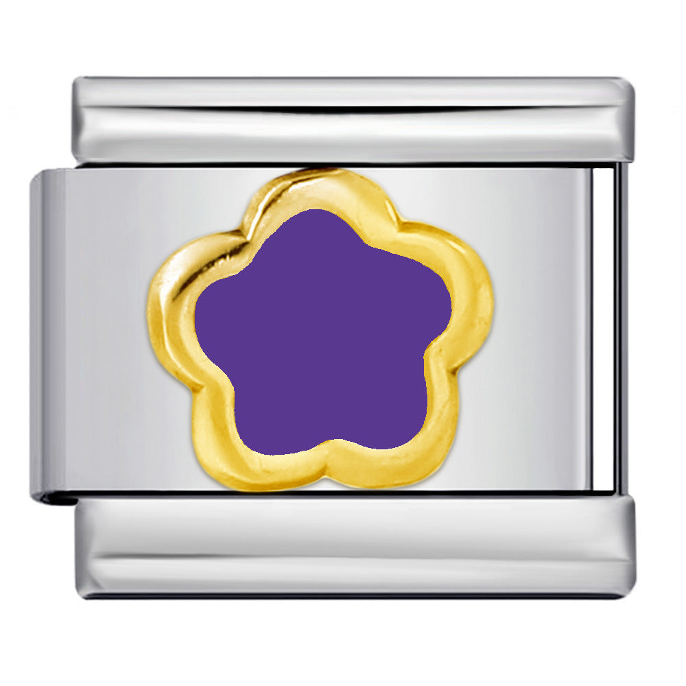 Color Drip Oil Petal Stamping Series DIY Italian Module Bracelet Titanium Steel Gold Plated Elastic Splicing Bracelet Color Drip Oil Petal Stamping Series DIY Italian Module Bracelet Titanium Steel Gold Plated Elastic Splicing Bracelet