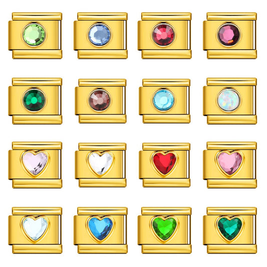 Gold Colored Heart-shaped Circle Diamond Italian Module Bracelet DIY Titanium Steel Welded Elastic Watch Chain Accessory