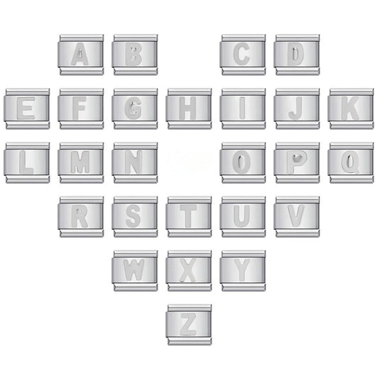 New Titanium Steel Silver Concave Surface 26 English Letters Italian Module Bracelet DIY Strap Chain Accessories Wholesale