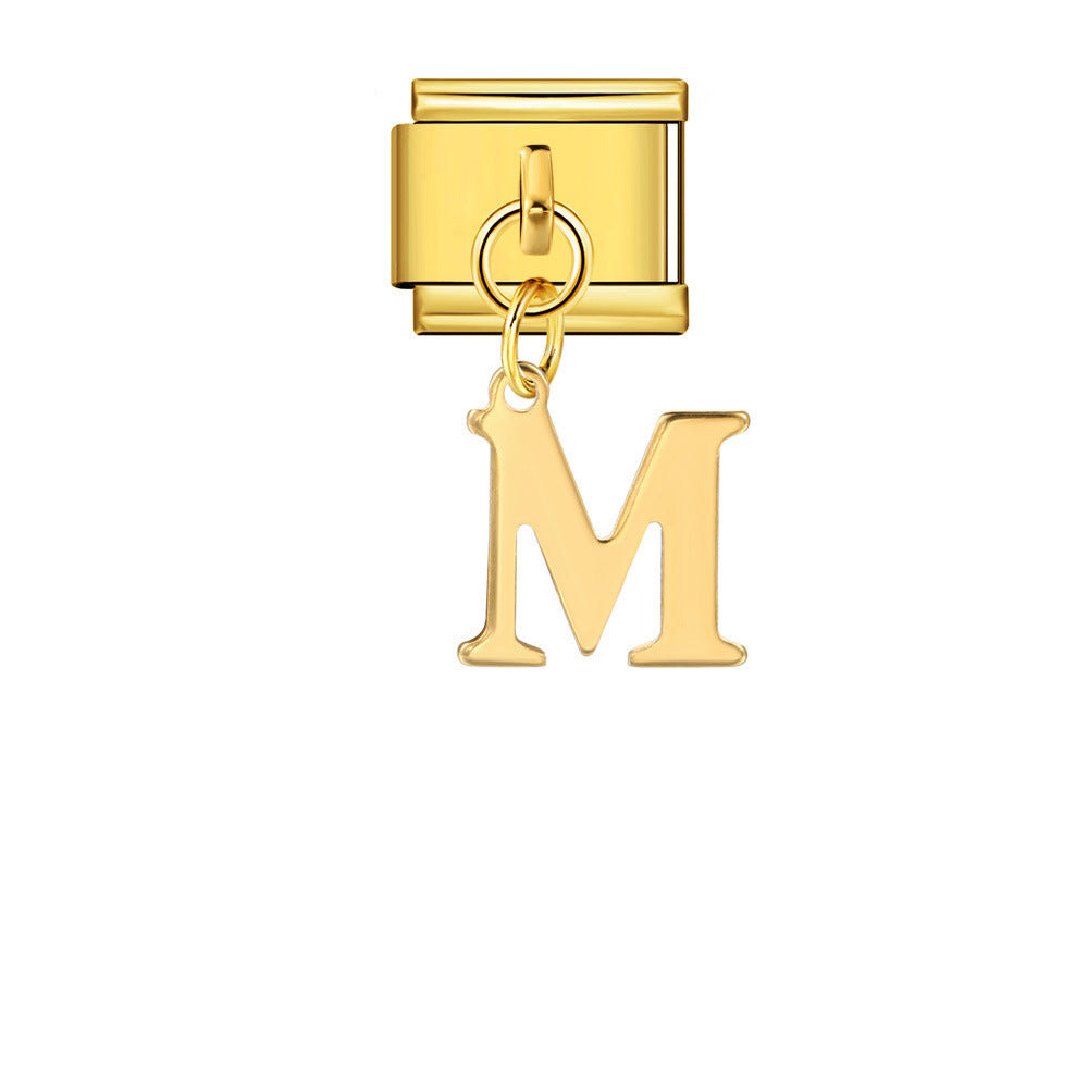 Gold Simplified Letter Italian Module Bracelet Stainless Steel Handmade Hook DIY Splicing Assembly Bracelet Gold Simplified Letter Italian Module Bracelet Stainless Steel Handmade Hook DIY Splicing Assembly Bracelet